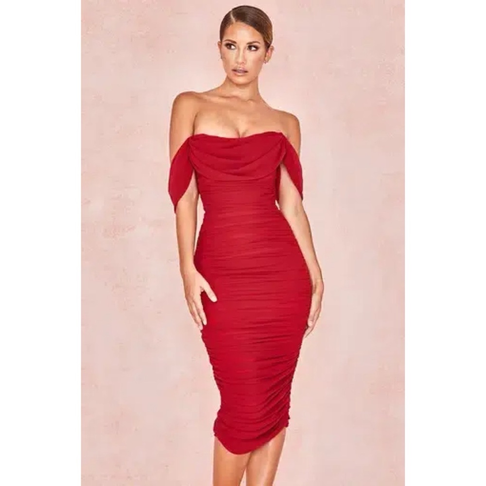 NWT House of CB Carlotta Ruched Draped Chiffon Dress